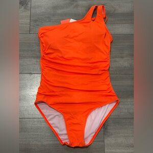 🆕 Vibrant Orange One-Shoulder Women Swim One Piece Size M